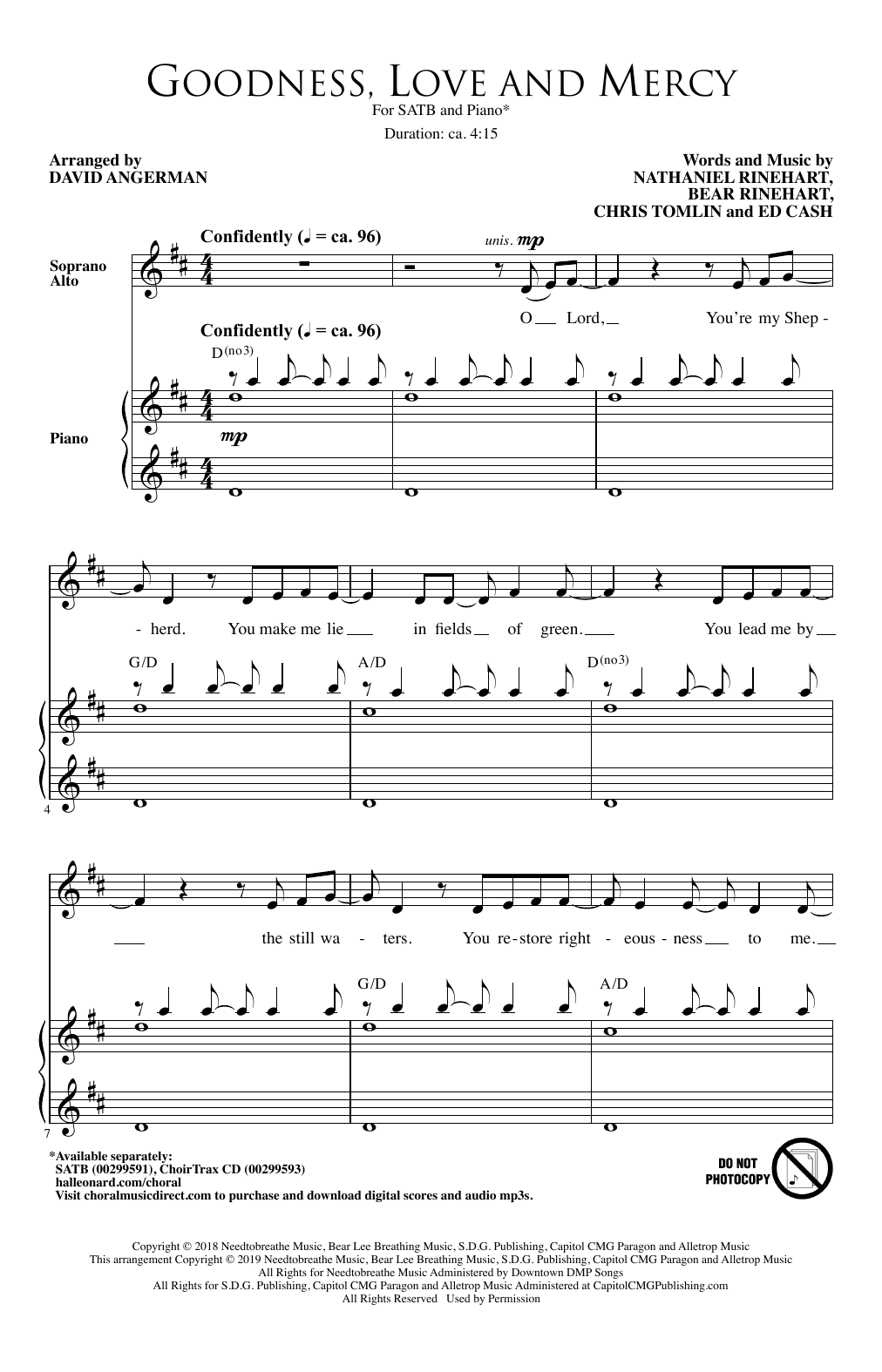 Download Chris Tomlin Goodness, Love And Mercy (arr. David Angerman) Sheet Music and learn how to play SATB Choir PDF digital score in minutes