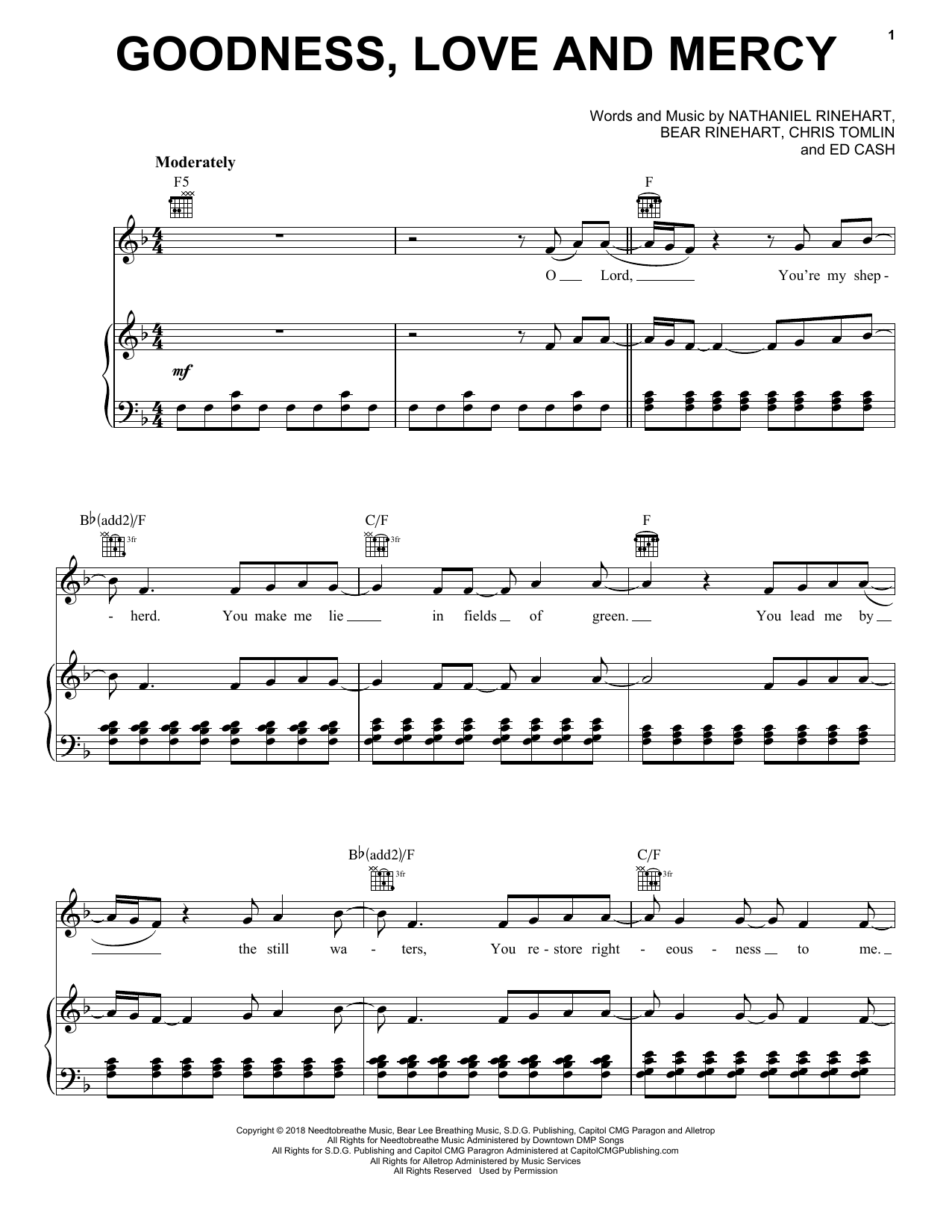 Download Chris Tomlin Goodness, Love And Mercy Sheet Music and learn how to play Piano, Vocal & Guitar (Right-Hand Melody) PDF digital score in minutes