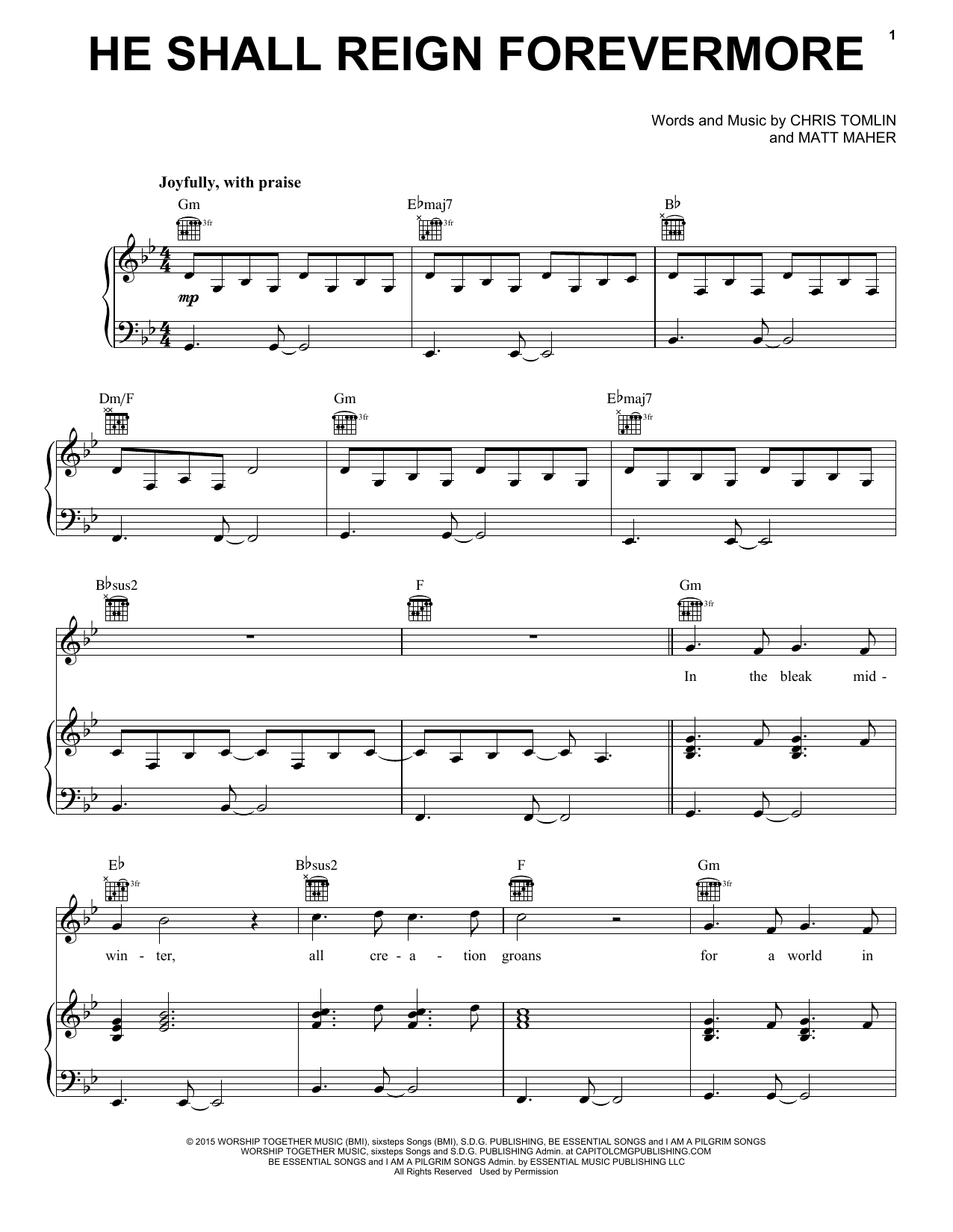 Download Chris Tomlin He Shall Reign Forevermore Sheet Music and learn how to play Piano, Vocal & Guitar (Right-Hand Melody) PDF digital score in minutes