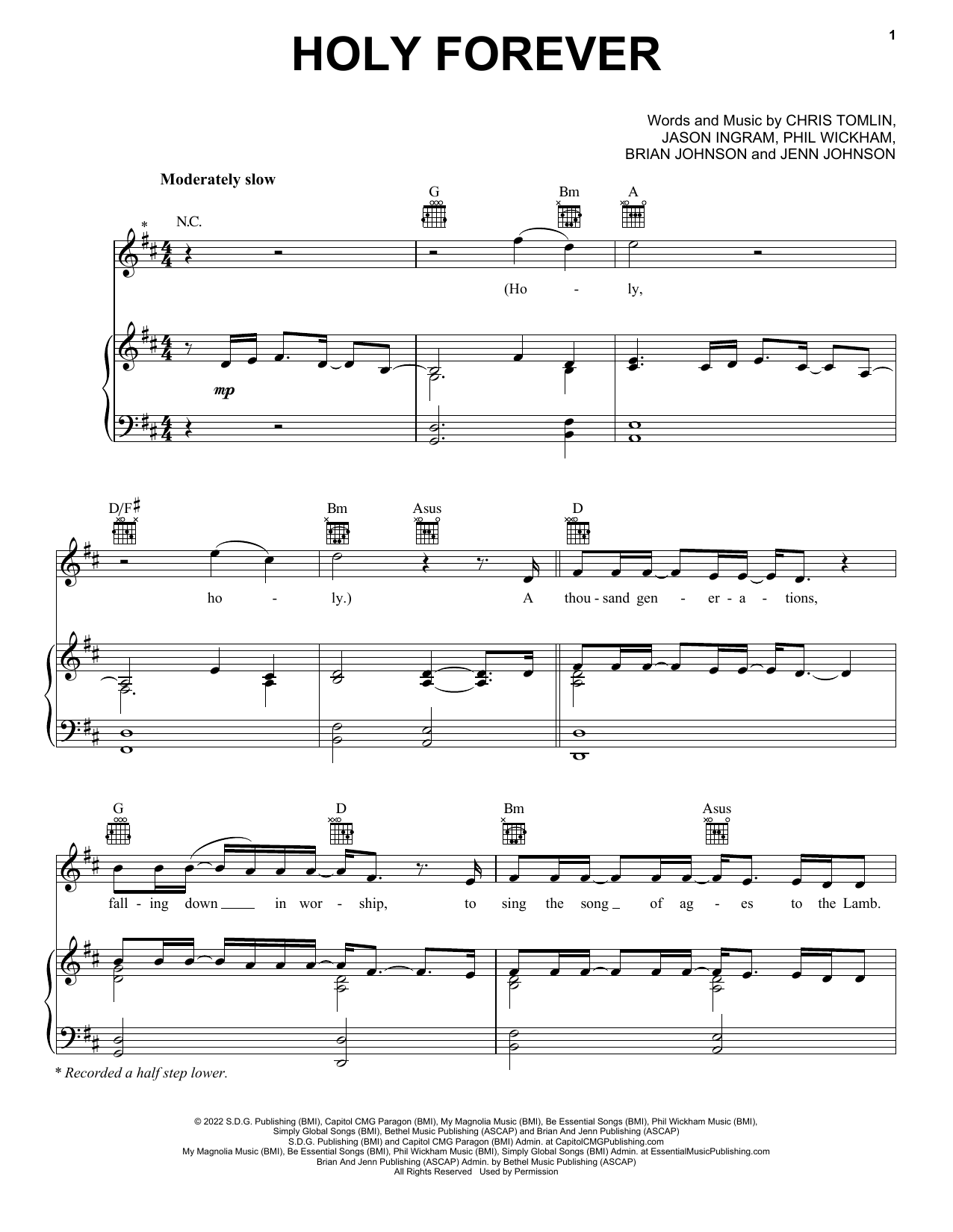 Download Chris Tomlin Holy Forever Sheet Music and learn how to play Piano, Vocal & Guitar Chords (Right-Hand Melody) PDF digital score in minutes