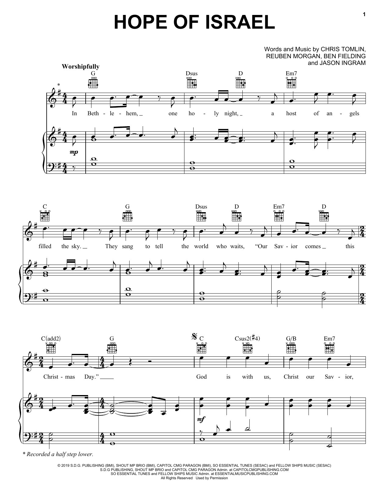 Download Chris Tomlin Hope Of Israel Sheet Music and learn how to play Piano, Vocal & Guitar Chords (Right-Hand Melody) PDF digital score in minutes