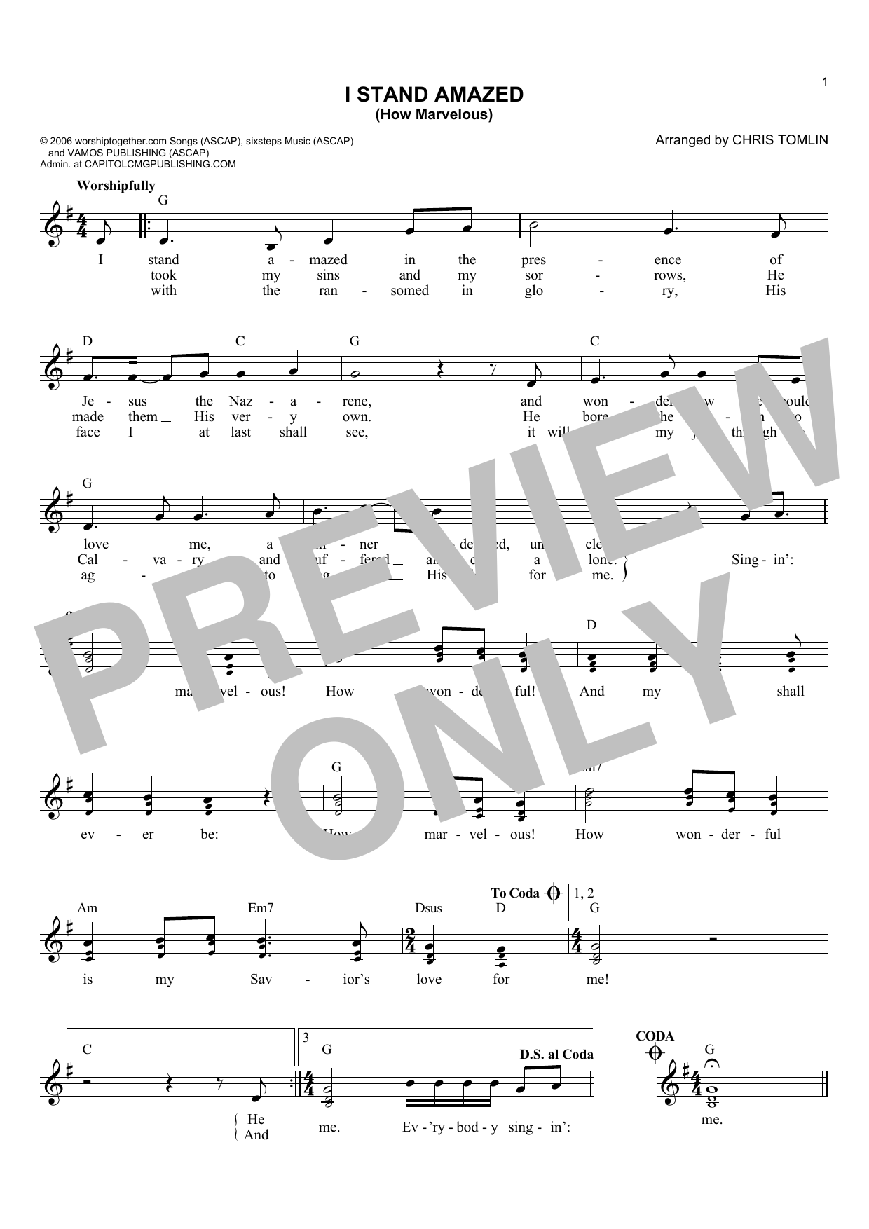 Download Chris Tomlin I Stand Amazed (How Marvelous) Sheet Music and learn how to play Lead Sheet / Fake Book PDF digital score in minutes