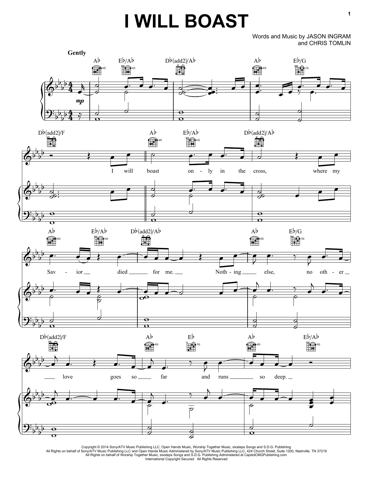 Download Chris Tomlin I Will Boast Sheet Music and learn how to play Piano, Vocal & Guitar (Right-Hand Melody) PDF digital score in minutes