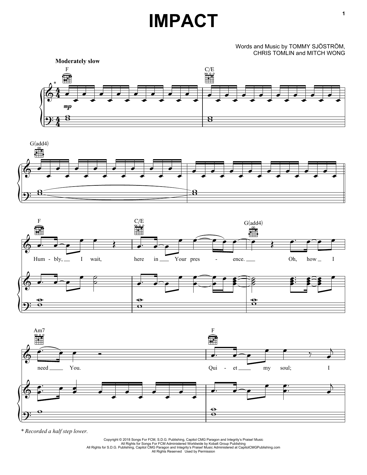 Download Chris Tomlin Impact Sheet Music and learn how to play Piano, Vocal & Guitar (Right-Hand Melody) PDF digital score in minutes