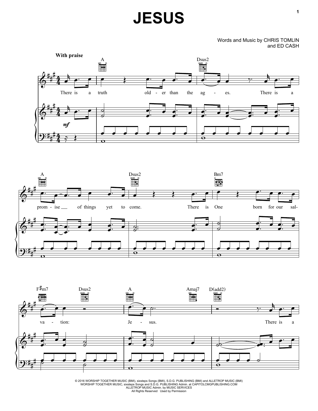 Download Chris Tomlin Jesus Sheet Music and learn how to play Piano, Vocal & Guitar (Right-Hand Melody) PDF digital score in minutes