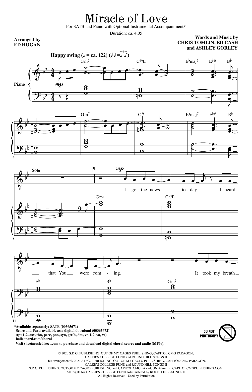 Download Chris Tomlin Miracle Of Love (arr. Ed Hogan) Sheet Music and learn how to play SATB Choir PDF digital score in minutes