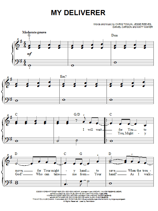 Download Chris Tomlin My Deliverer Sheet Music and learn how to play Easy Piano PDF digital score in minutes