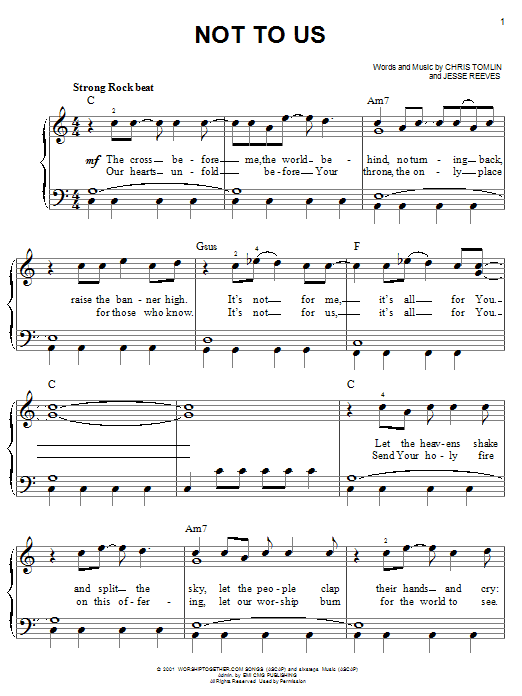 Download Chris Tomlin Not To Us Sheet Music and learn how to play Melody Line, Lyrics & Chords PDF digital score in minutes