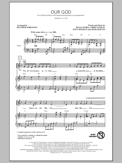 Download Heather Sorenson Our God Sheet Music and learn how to play SATB PDF digital score in minutes