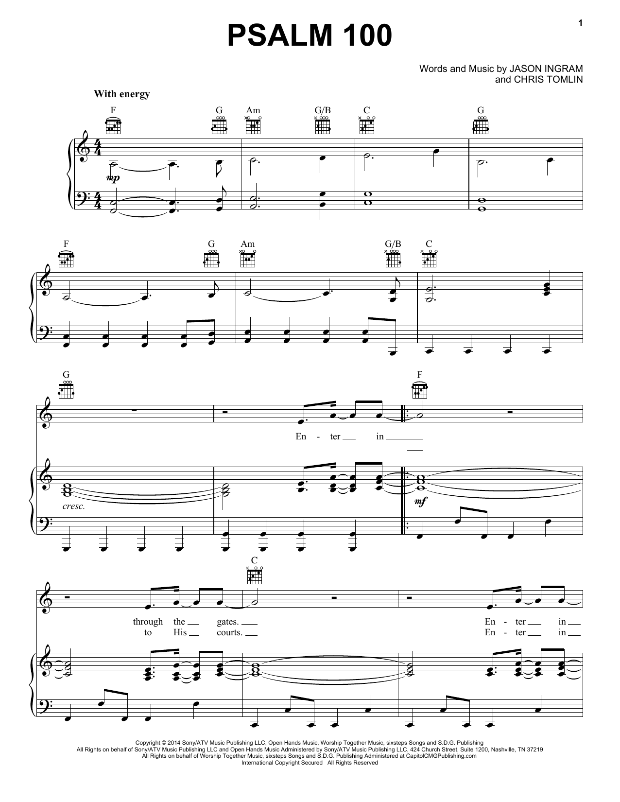 Download Chris Tomlin Psalm 100 Sheet Music and learn how to play Piano, Vocal & Guitar (Right-Hand Melody) PDF digital score in minutes