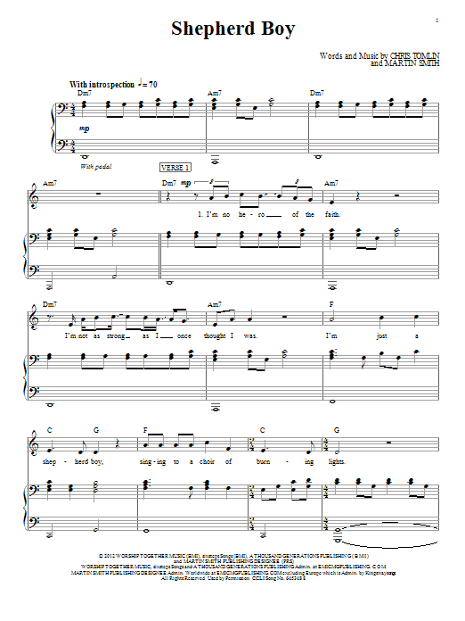 Download Chris Tomlin Shepherd Boy Sheet Music and learn how to play Piano, Vocal & Guitar (Right-Hand Melody) PDF digital score in minutes