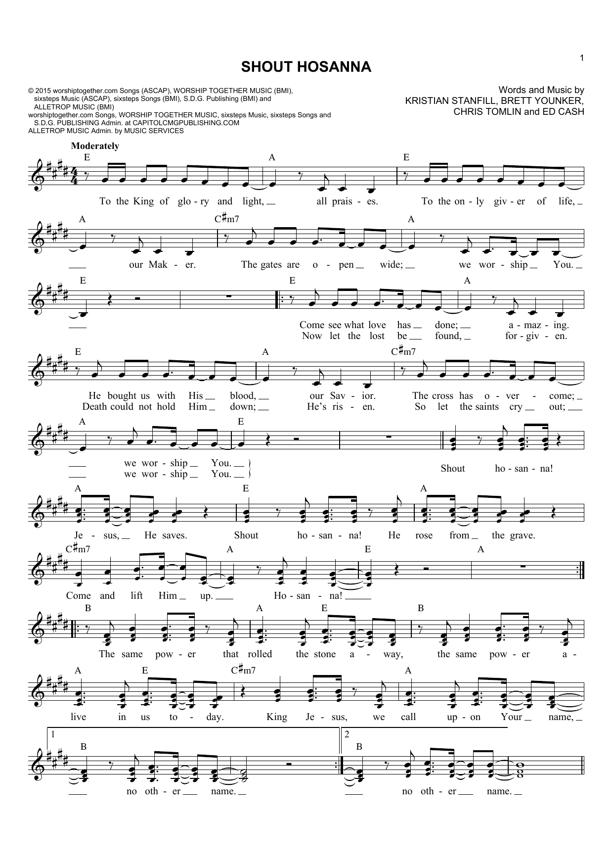 Download Chris Tomlin Shout Hosanna Sheet Music and learn how to play Lead Sheet / Fake Book PDF digital score in minutes