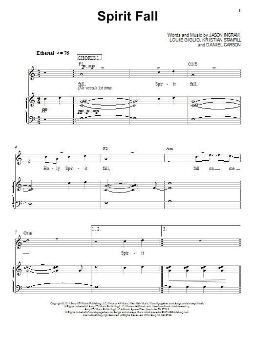 Download Chris Tomlin Spirit Fall Sheet Music and learn how to play Piano, Vocal & Guitar (Right-Hand Melody) PDF digital score in minutes