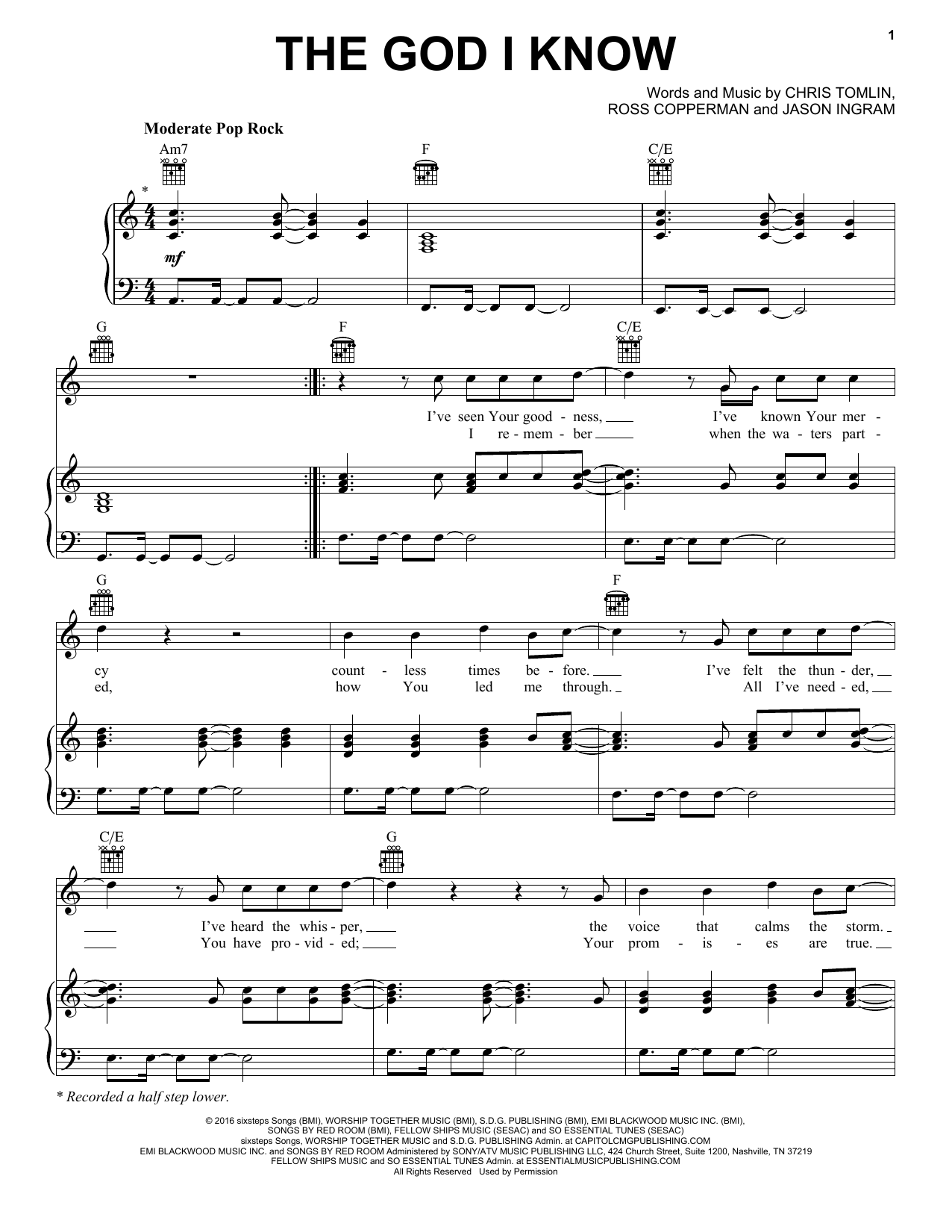Download Chris Tomlin The God I Know Sheet Music and learn how to play Piano, Vocal & Guitar Chords (Right-Hand Melody) PDF digital score in minutes