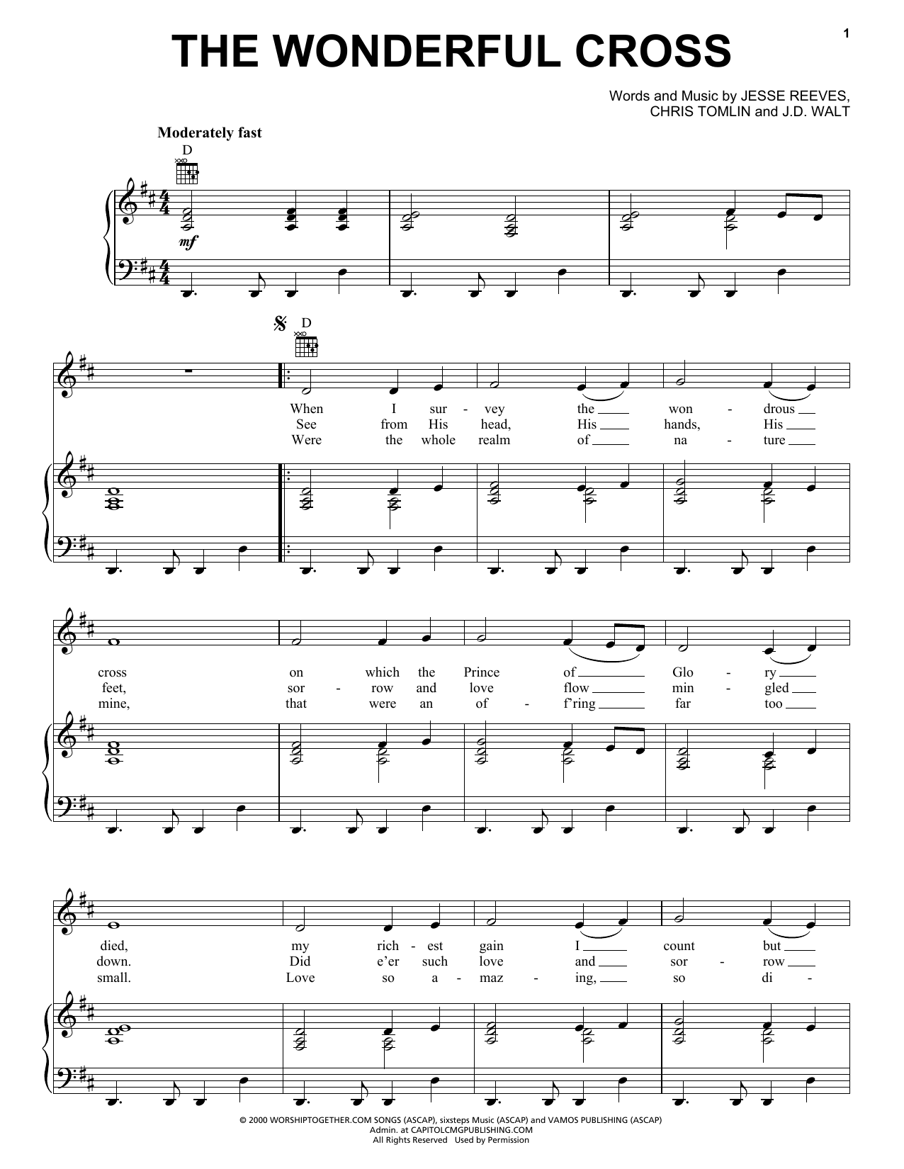 Download Chris Tomlin The Wonderful Cross Sheet Music and learn how to play Melody Line, Lyrics & Chords PDF digital score in minutes