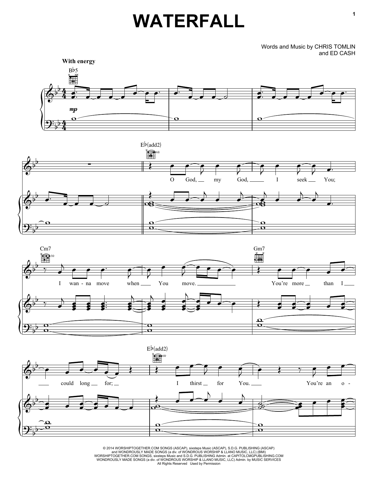 Download Chris Tomlin Waterfall Sheet Music and learn how to play Piano, Vocal & Guitar (Right-Hand Melody) PDF digital score in minutes