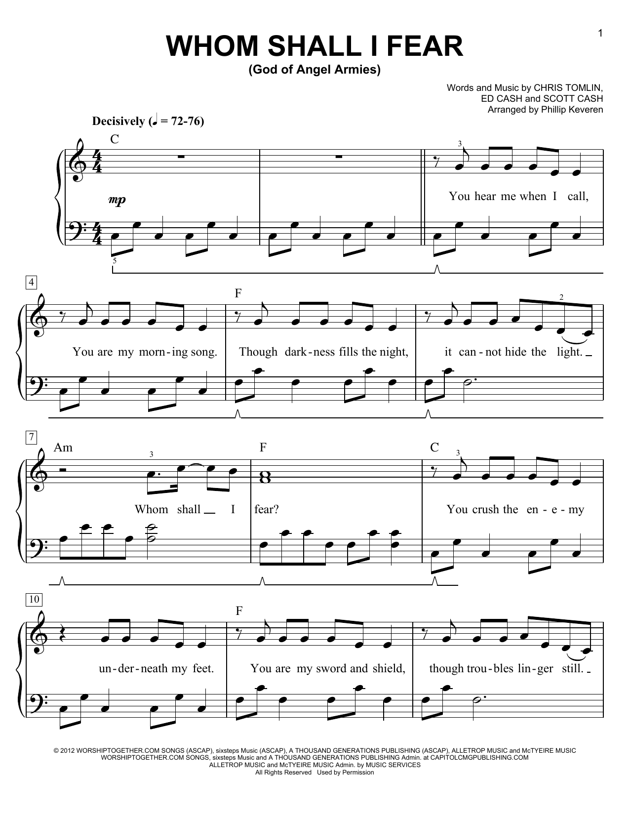 Download Phillip Keveren Whom Shall I Fear (God Of Angel Armies) Sheet Music and learn how to play Piano PDF digital score in minutes