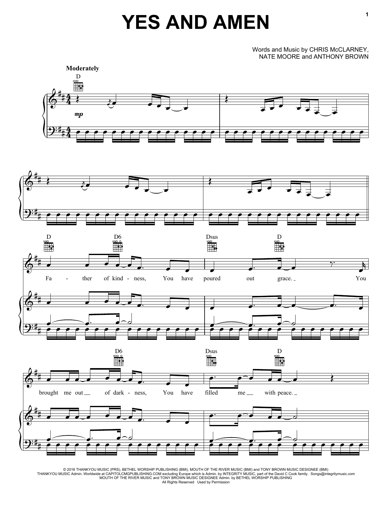 Download Chris Tomlin Yes And Amen Sheet Music and learn how to play Piano, Vocal & Guitar Chords (Right-Hand Melody) PDF digital score in minutes
