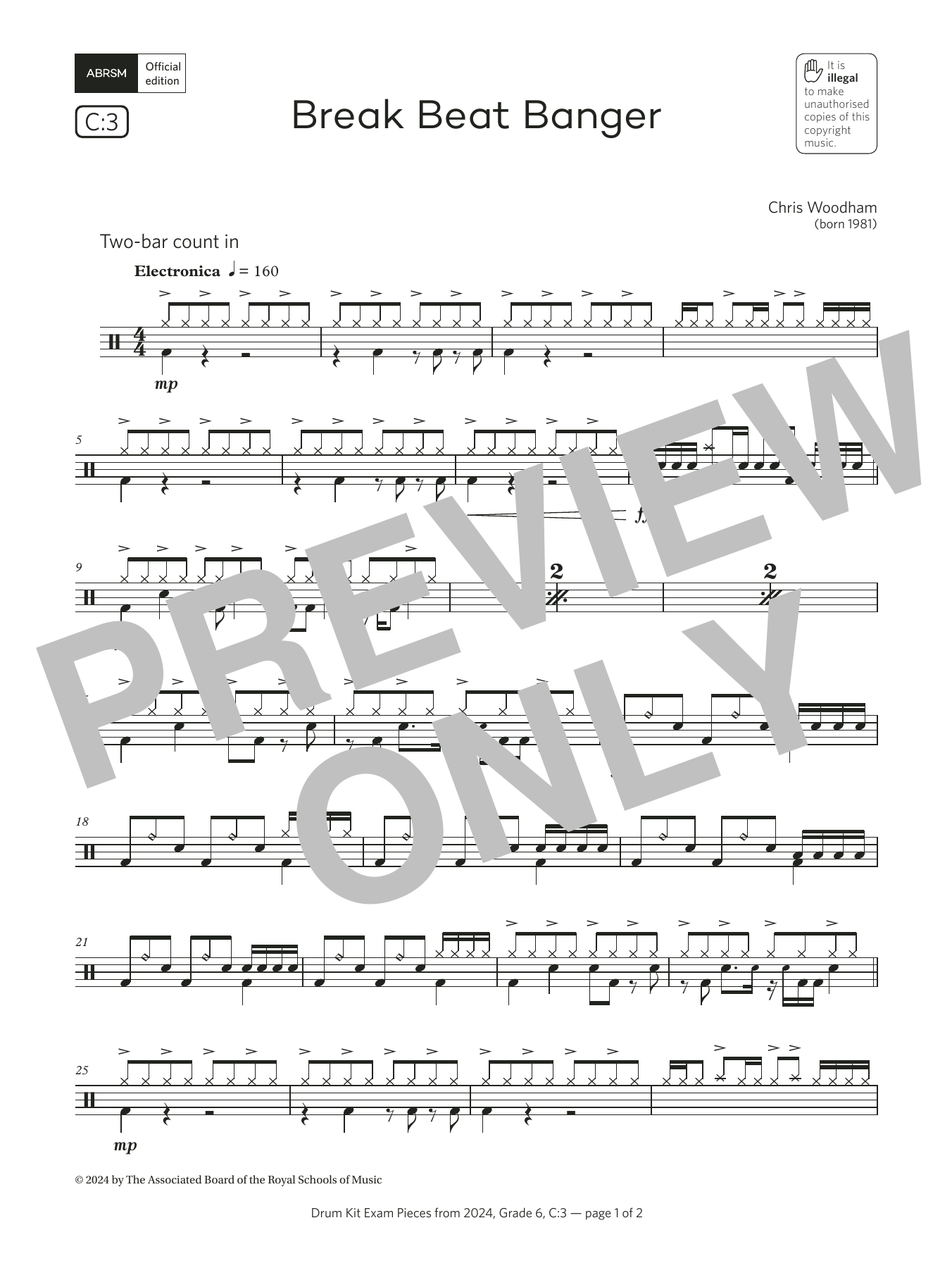 Download Chris Woodham Break Beat Banger (Grade 6, list C3, from the ABRSM Drum Kit Syllabus 2024) Sheet Music and learn how to play Drums PDF digital score in minutes