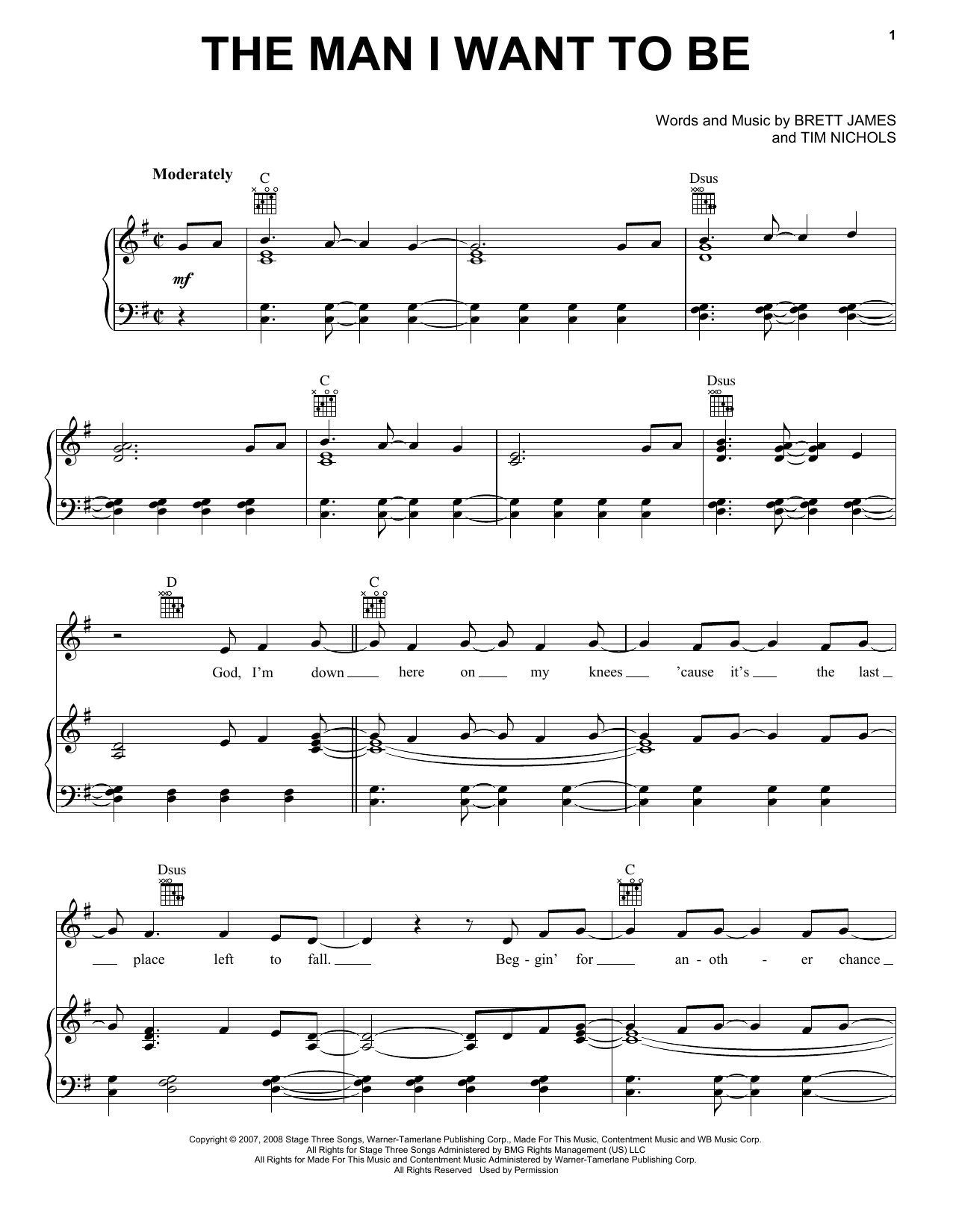 Download Chris Young The Man I Want To Be Sheet Music and learn how to play Piano, Vocal & Guitar (Right-Hand Melody) PDF digital score in minutes