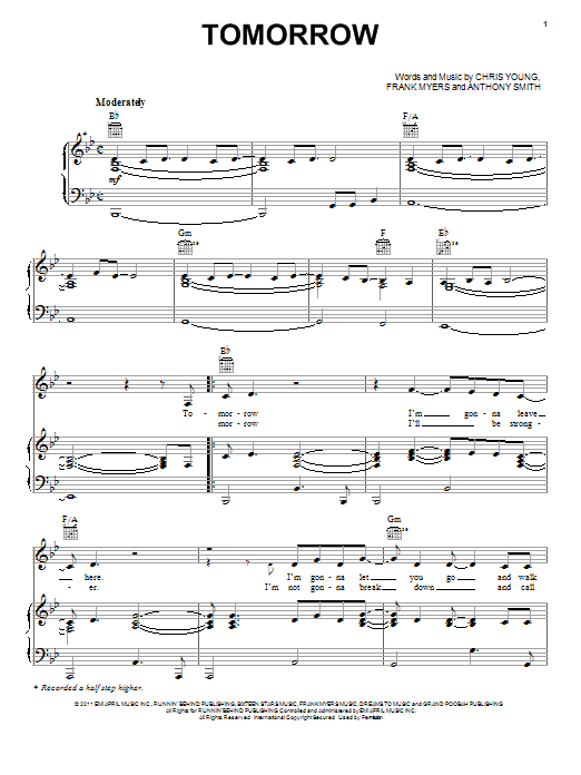 Download Chris Young Tomorrow Sheet Music and learn how to play Piano, Vocal & Guitar (Right-Hand Melody) PDF digital score in minutes