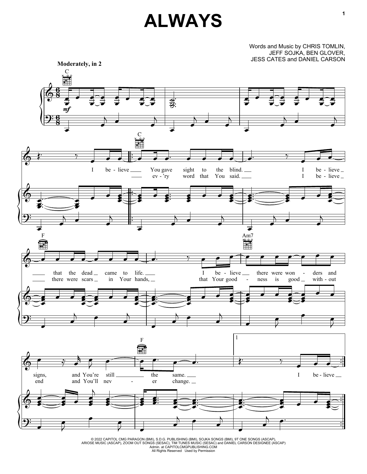Download Chris Tomlin Sheet Music and learn how to play Piano, Vocal & Guitar Chords (Right-Hand Melody) PDF score in minutes