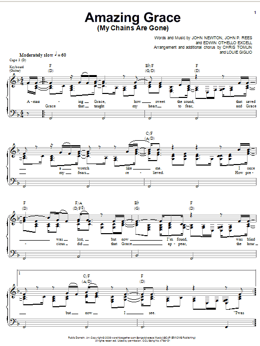 Chris Tomlin Amazing Grace My Chains Are Gone Sheet Music Notes 
