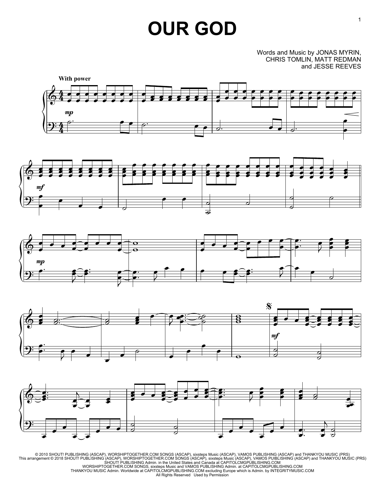 Chris Tomlin Our God Sheet Music Notes Download Printable PDF Score