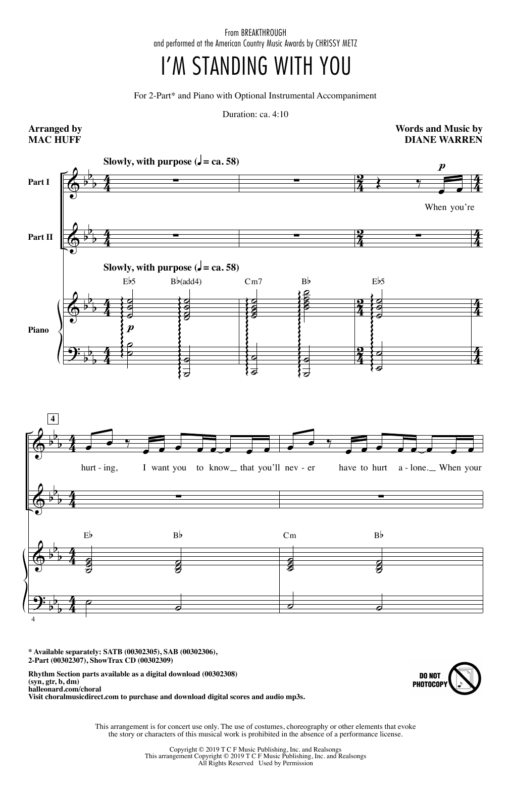 Download Chrissy Metz I'm Standing With You (from Breakthrough) (arr. Mac Huff) Sheet Music and learn how to play SATB Choir PDF digital score in minutes