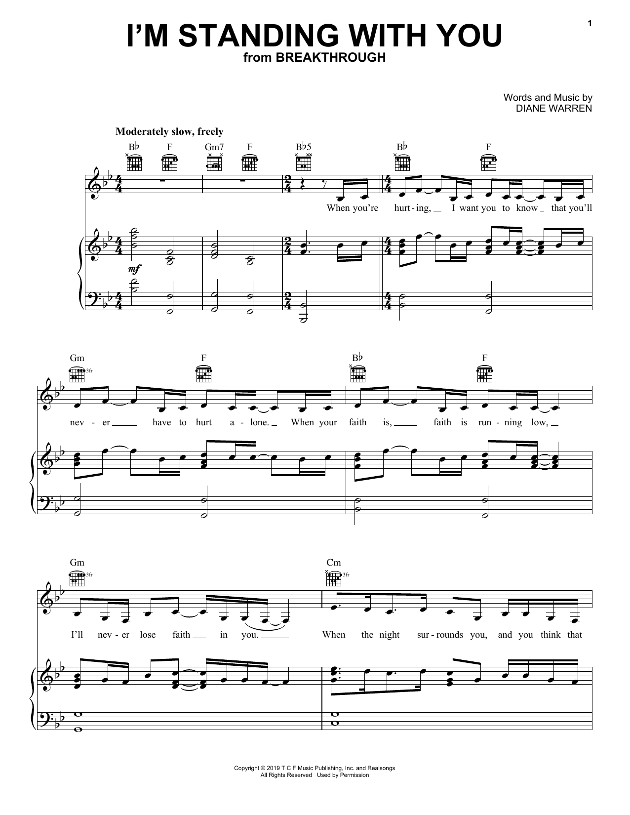 Download Chrissy Metz I'm Standing With You (from Breakthrough) Sheet Music and learn how to play Piano, Vocal & Guitar Chords (Right-Hand Melody) PDF digital score in minutes