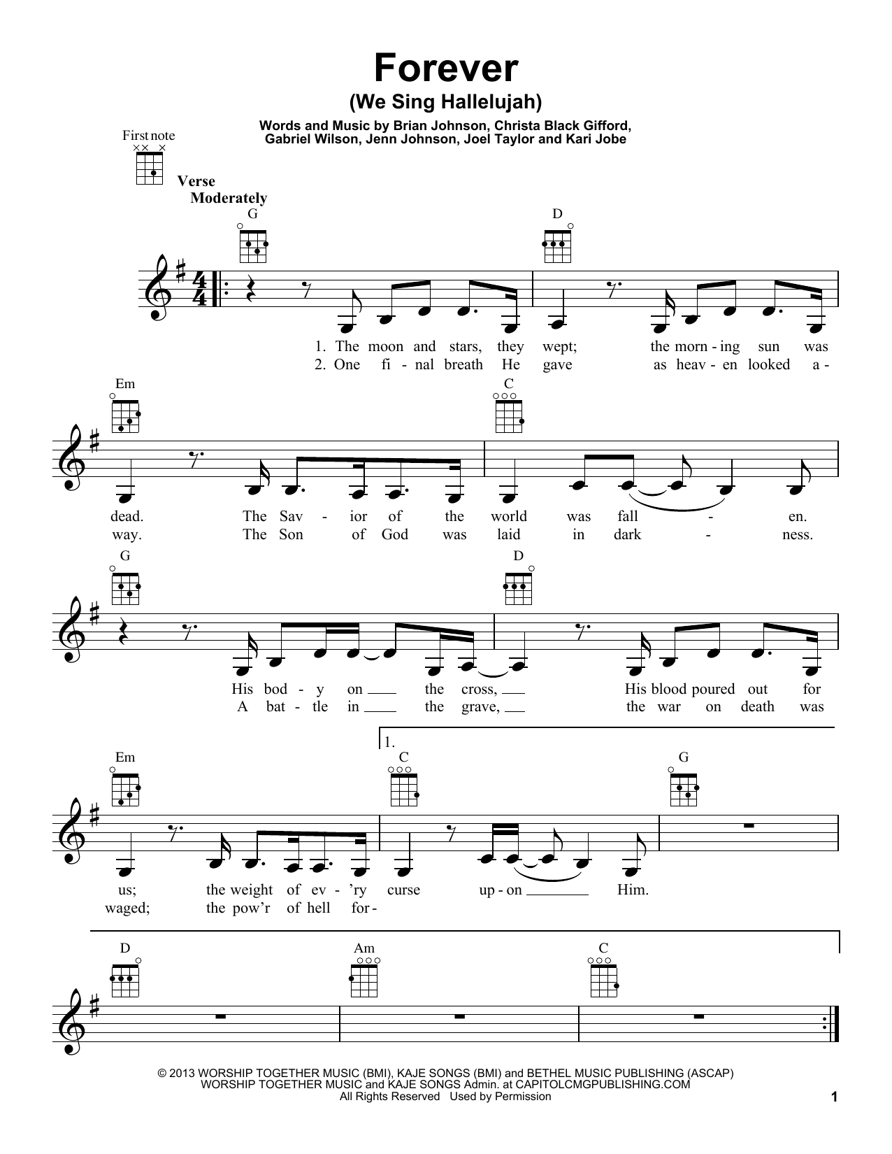 Download Christa Black Gifford Forever (We Sing Hallelujah) Sheet Music and learn how to play Ukulele PDF digital score in minutes