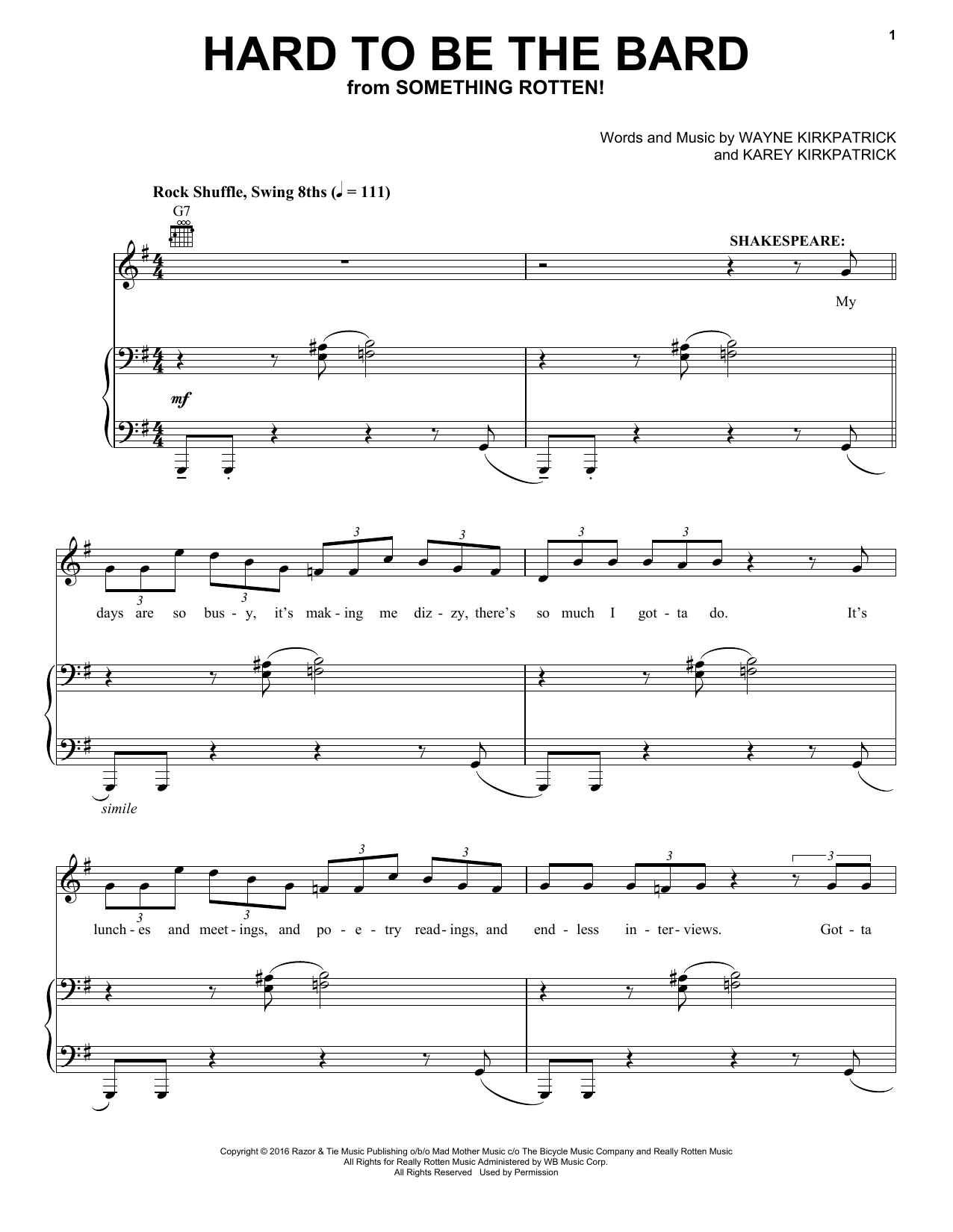 Download Christian Borle Hard To Be The Bard (from Something Rotten!) Sheet Music and learn how to play Vocal Pro + Piano/Guitar PDF digital score in minutes