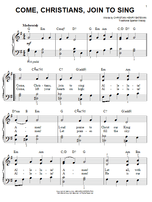 Download Christian Henry Bateman Come, Christians, Join To Sing Sheet Music and learn how to play SPREP PDF digital score in minutes