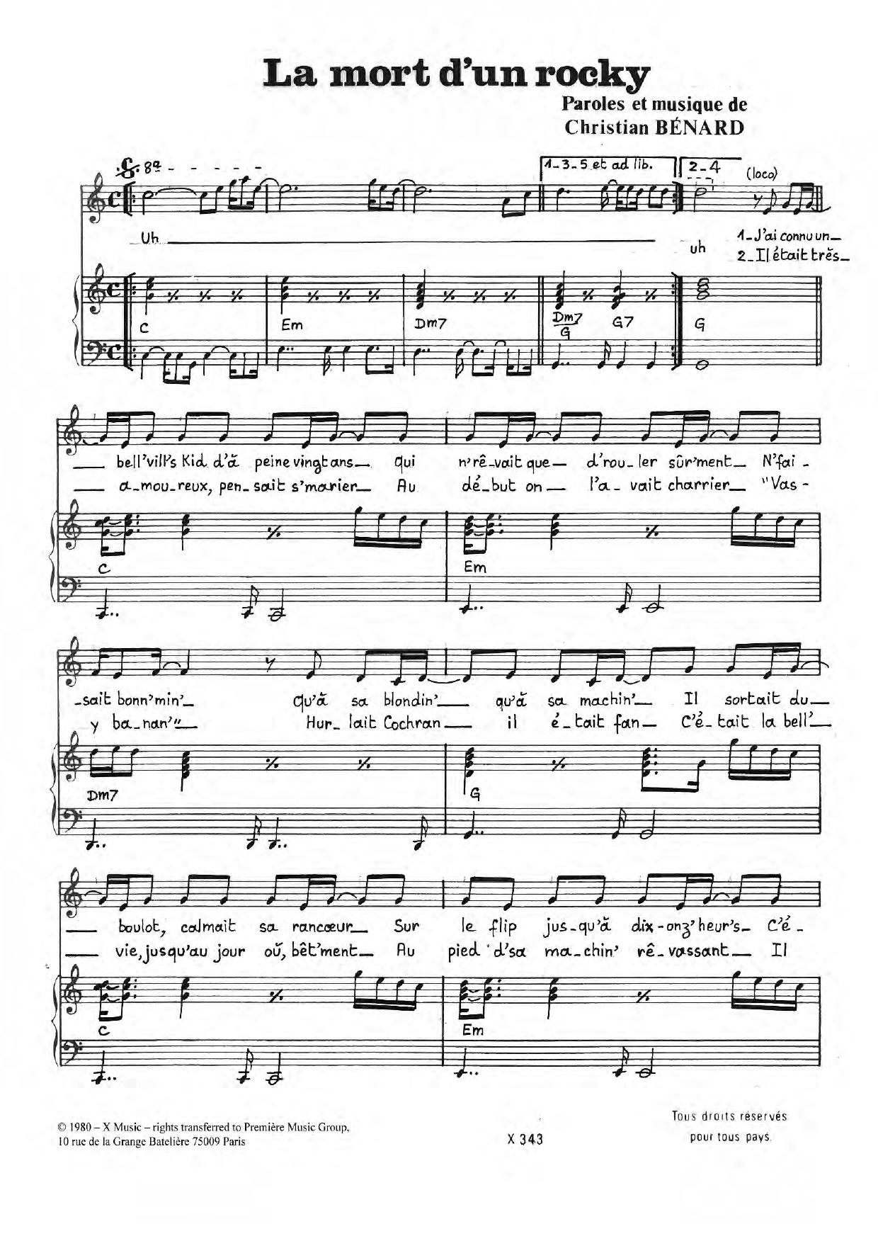 Download Christian La Mort D'un Rocky Sheet Music and learn how to play Piano & Vocal PDF digital score in minutes