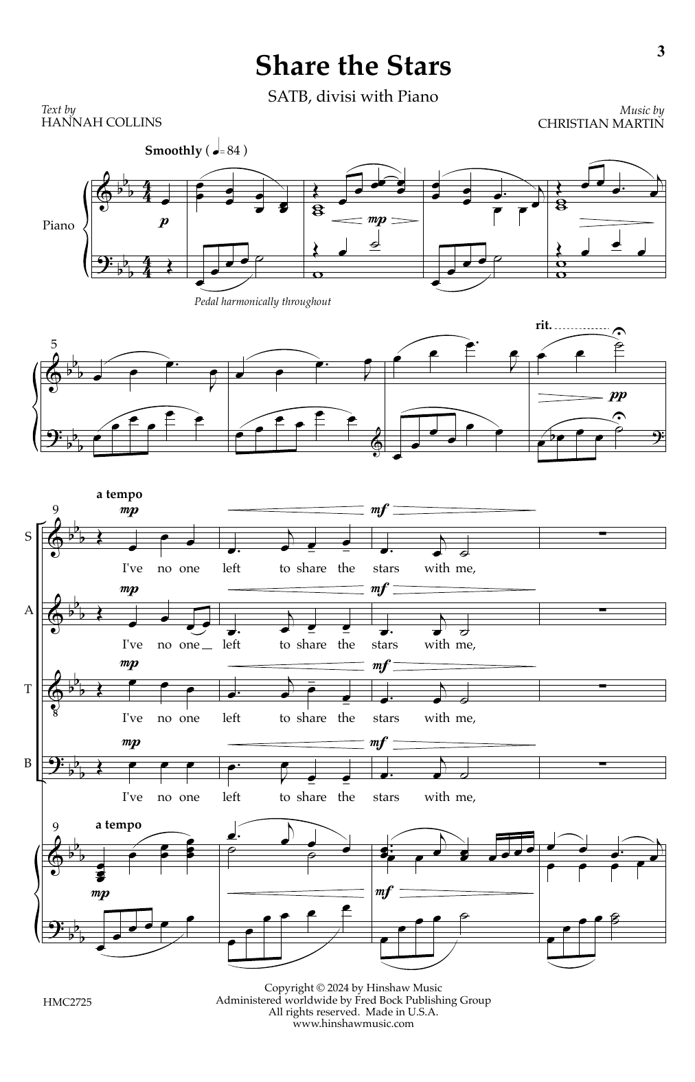 Download Christian Martin Share The Stars Sheet Music and learn how to play SATB Choir PDF digital score in minutes