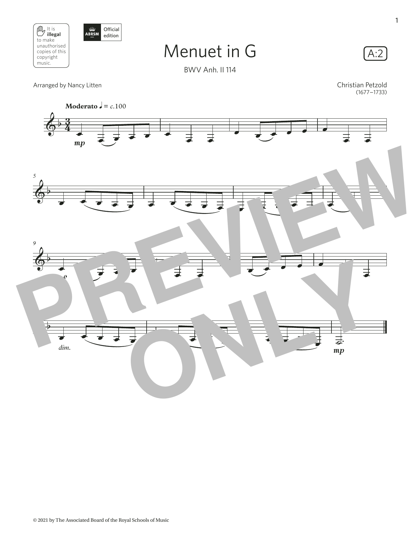 Download Christian Petzold Menuet in G, BWV Anh. II 114 (Grade 1 List A2 from the ABRSM Clarinet syllabus Sheet Music and learn how to play Clarinet Solo PDF digital score in minutes