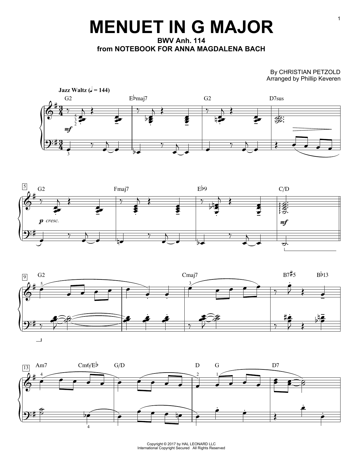 Download Phillip Keveren Menuet In G Major, BMV Anh. 114 Sheet Music and learn how to play Piano PDF digital score in minutes