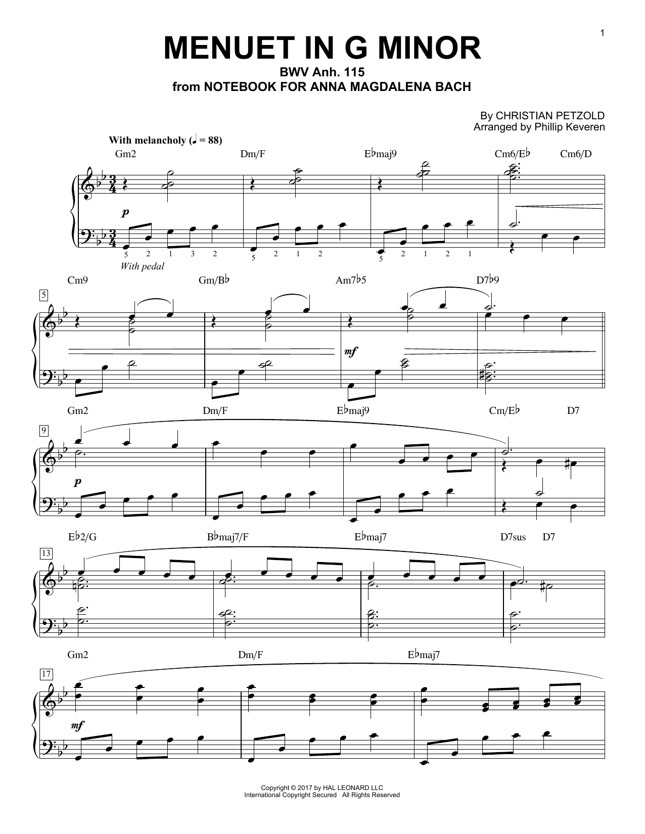 Download Phillip Keveren Menuet In G Minor, BMV Anh. 115 Sheet Music and learn how to play Piano PDF digital score in minutes