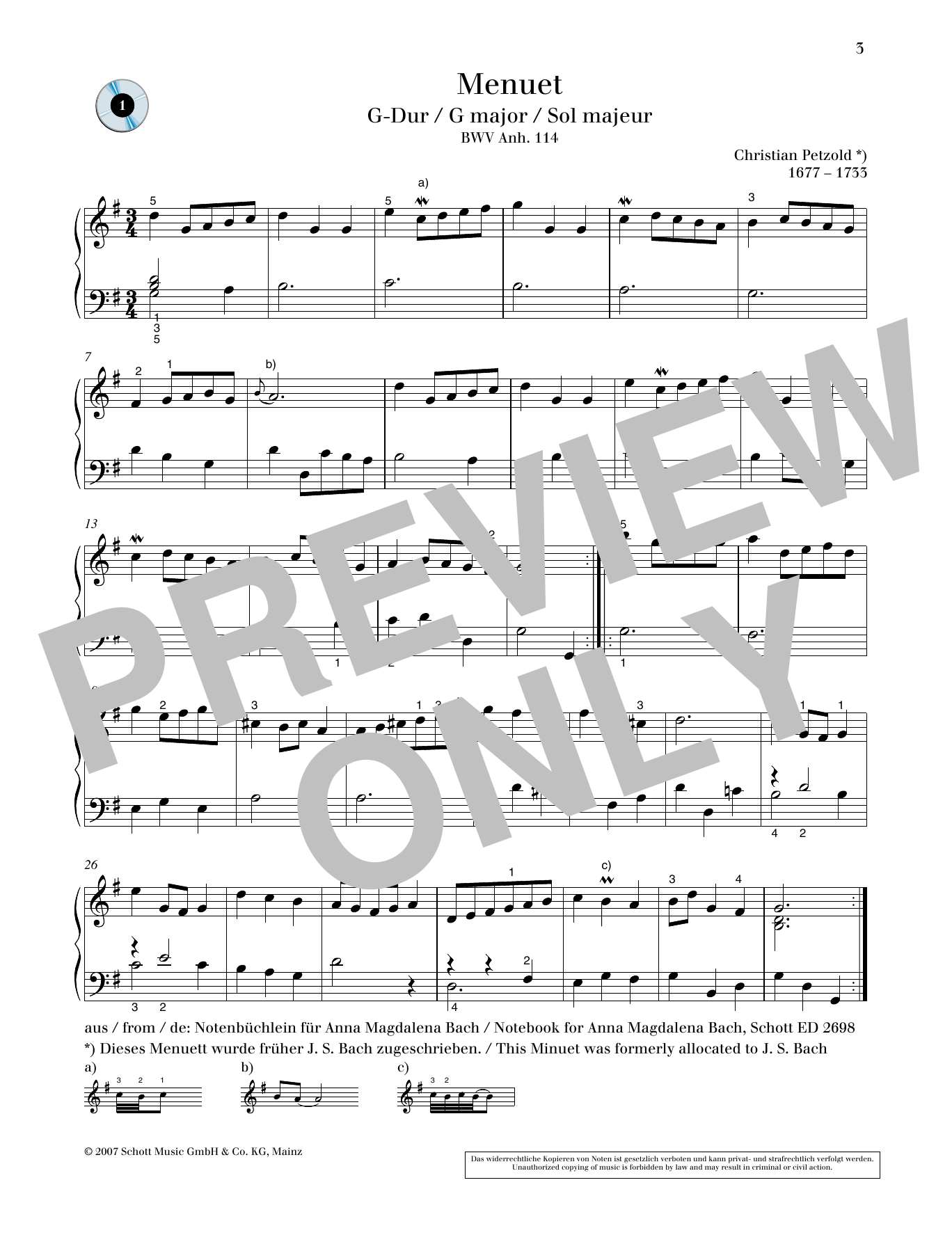 Download Christian Petzold Minuet G major Sheet Music and learn how to play Piano Solo PDF digital score in minutes