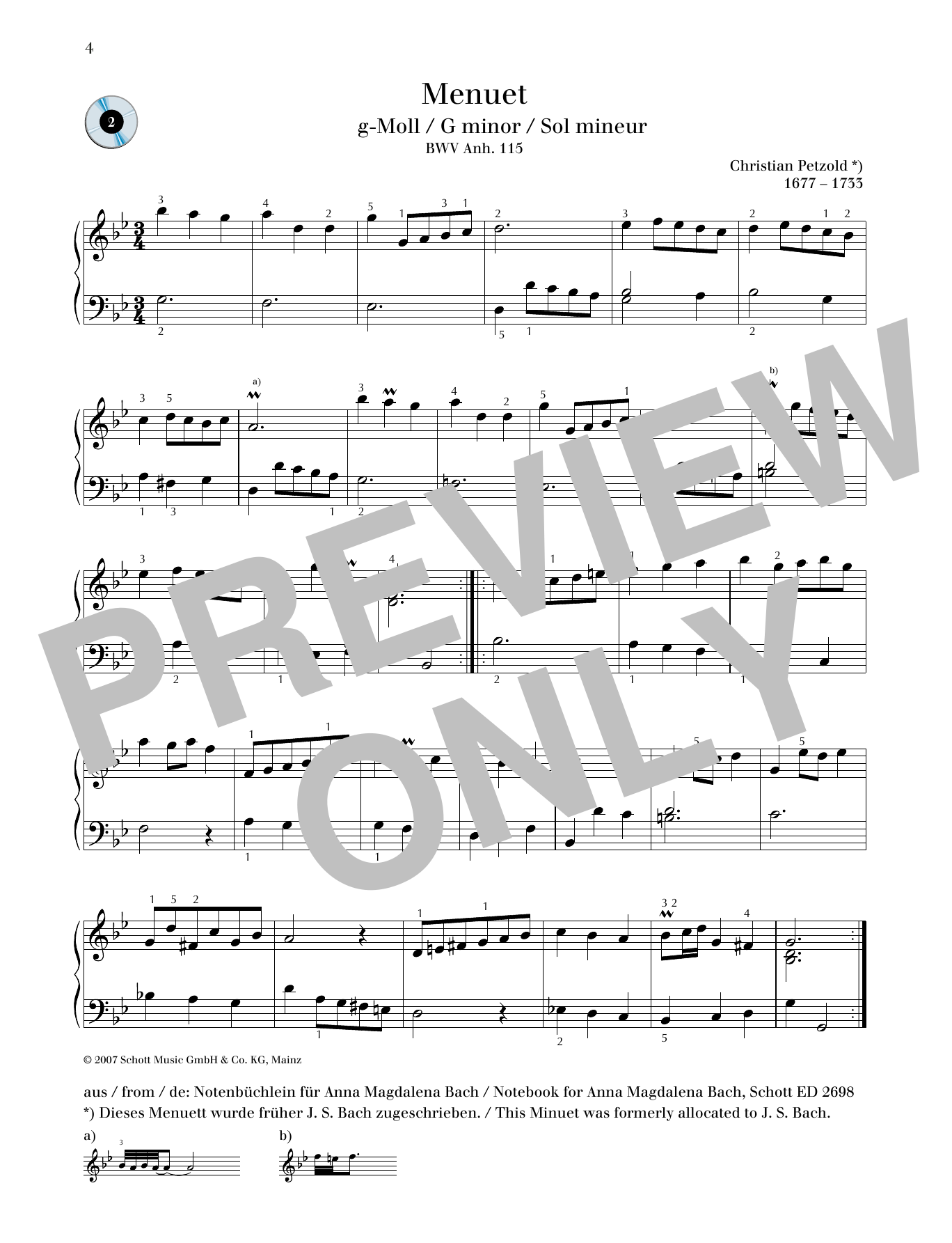 Download Christian Petzold Minuet G minor Sheet Music and learn how to play Piano Solo PDF digital score in minutes