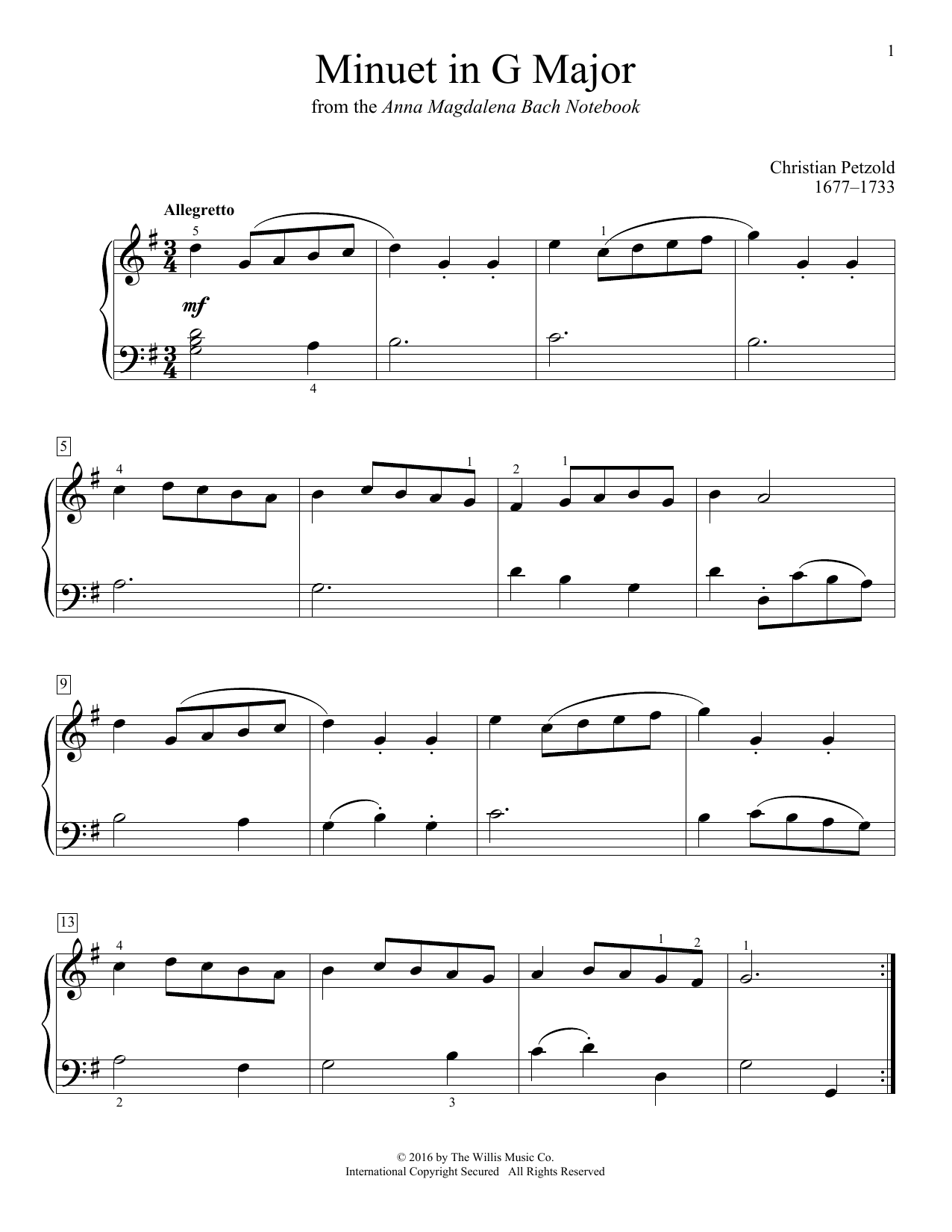 Download Christian Petzold Minuet In G Major Sheet Music and learn how to play Educational Piano PDF digital score in minutes