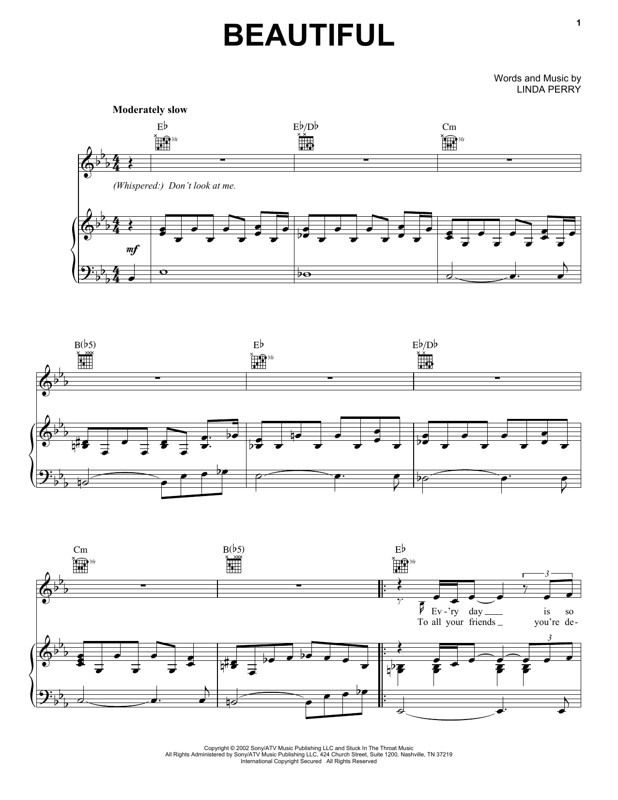 Download Christina Aguilera Beautiful Sheet Music and learn how to play Easy Piano PDF digital score in minutes