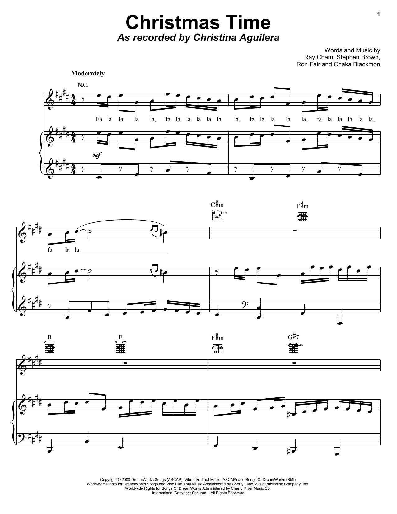 Download Christina Aguilera Christmastime Sheet Music and learn how to play Piano, Vocal & Guitar (Right-Hand Melody) PDF digital score in minutes