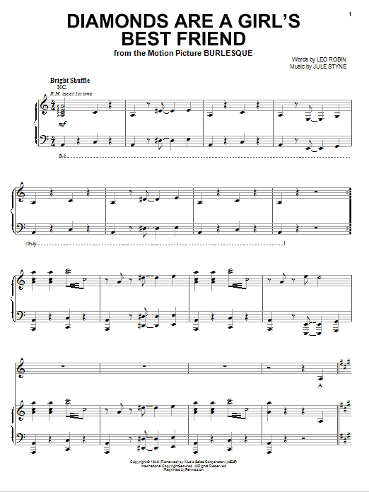 Download Christina Aguilera Diamonds Are A Girl's Best Friend Sheet Music and learn how to play Piano, Vocal & Guitar (Right-Hand Melody) PDF digital score in minutes