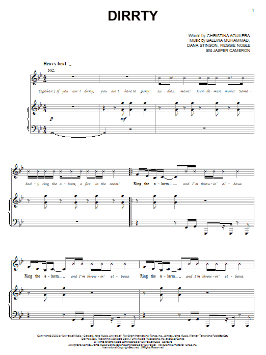 Download Christina Aguilera Dirrty Sheet Music and learn how to play Piano, Vocal & Guitar (Right-Hand Melody) PDF digital score in minutes