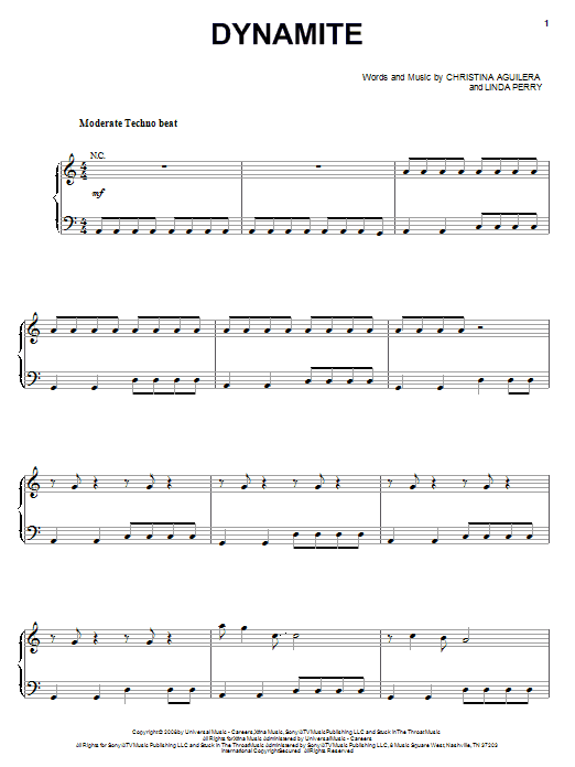 Download Christina Aguilera Dynamite Sheet Music and learn how to play Piano, Vocal & Guitar (Right-Hand Melody) PDF digital score in minutes