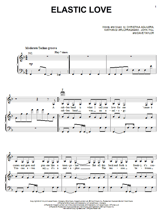 Download Christina Aguilera Elastic Love Sheet Music and learn how to play Piano, Vocal & Guitar (Right-Hand Melody) PDF digital score in minutes