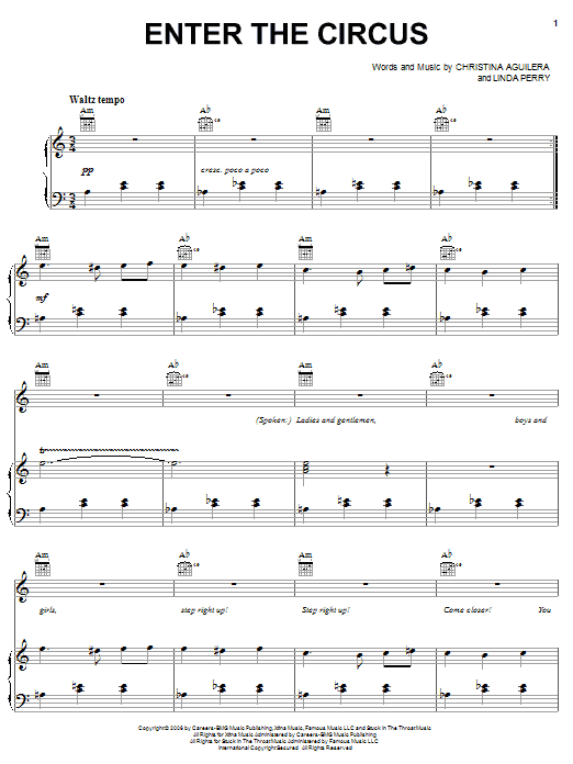 Download Christina Aguilera Enter The Circus Sheet Music and learn how to play Piano, Vocal & Guitar (Right-Hand Melody) PDF digital score in minutes