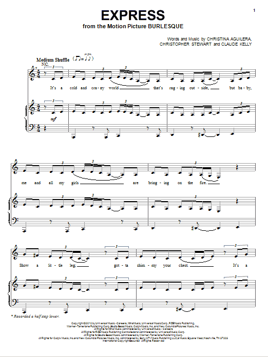 Download Christina Aguilera Express Sheet Music and learn how to play Piano, Vocal & Guitar (Right-Hand Melody) PDF digital score in minutes