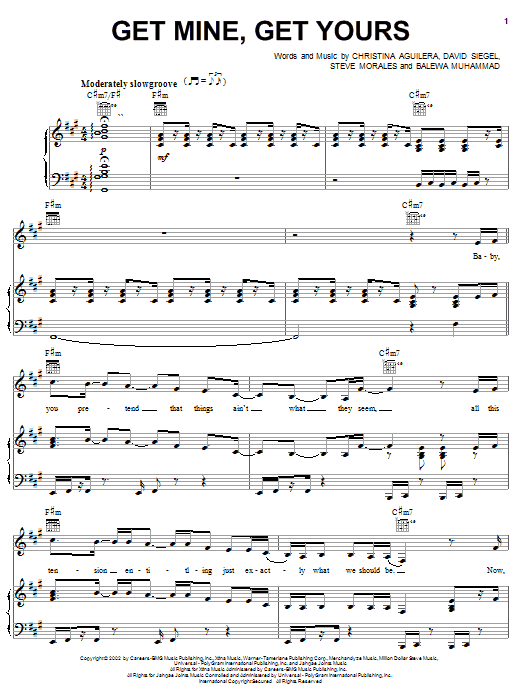 Download Christina Aguilera Get Mine, Get Yours Sheet Music and learn how to play Piano, Vocal & Guitar (Right-Hand Melody) PDF digital score in minutes